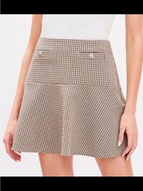 NWT LOFT Plaid A-Line Skirt Brown Beige White Twill Button High Rise Size 10